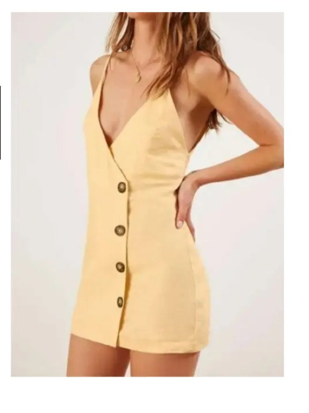 Reformation Cayman  Linen Mini Dress buttercup Button Front Tie Back Size S